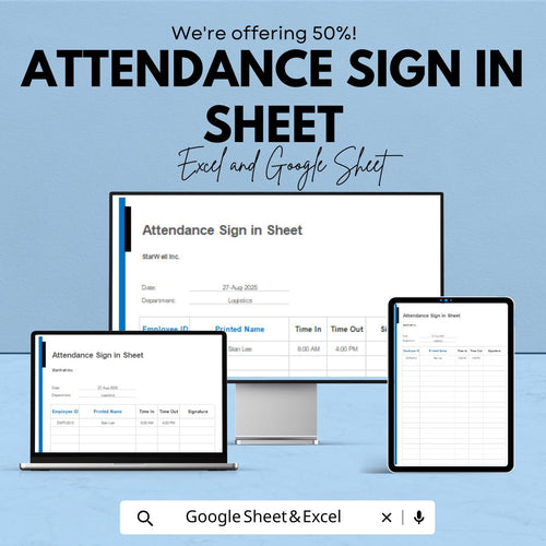 Attendance Sign-In Sheet | Excel & Google Sheets Template | Employee Attendance Tracker | Event Sign-In Sheet | Instant Download