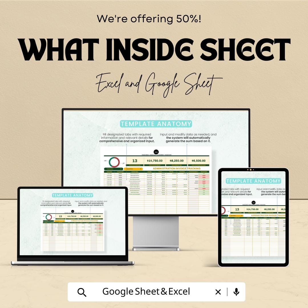 Administration Invoice Tracking Template | Invoice Log for Excel & Google Sheets | Payment Status Tracker | Invoice Management Tool
