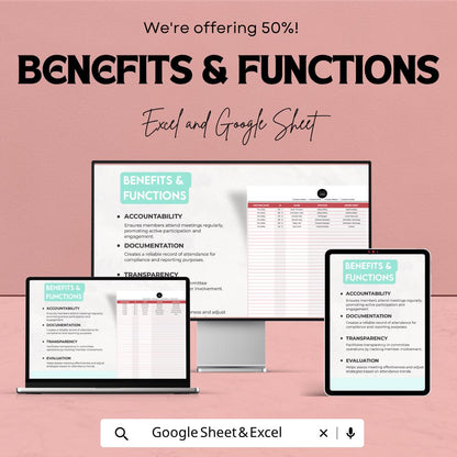 Health & Safety Meeting Attendance Log Template | Safety Meeting Tracker | Attendance Spreadsheet | Excel and Google Sheets |