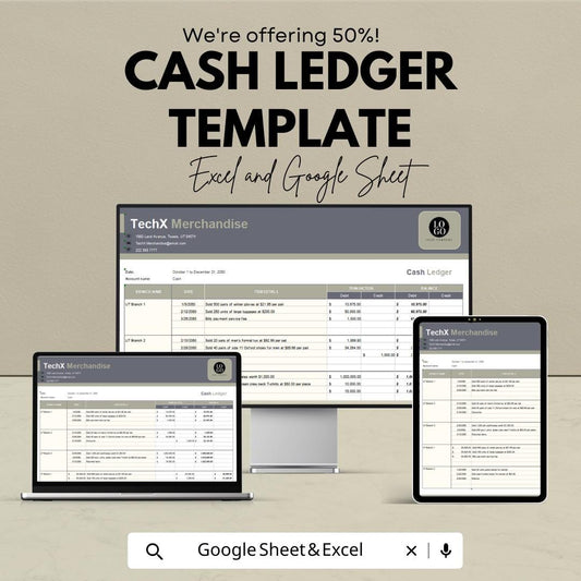 Cash Ledger Template | Cash Book Tracker | Debit Credit Log | Business Finance Template | Cash Flow Ledger | Accounting Spreadsheet