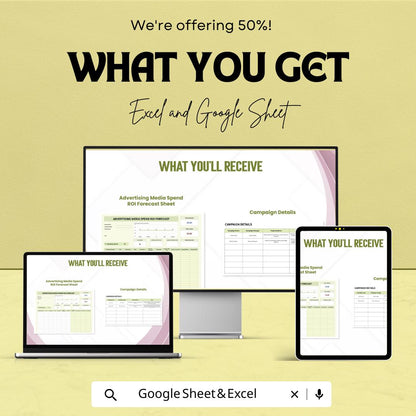 Media Spend ROI Forecast Sheet | Excel & Google Sheets | Advertising ROI Calculator | Campaign Budget Tracker | Marketing Spend Planner