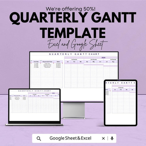Quarterly Gantt Chart Template | Project Timeline Planner | Task Tracking Spreadsheet | Project Management Template | Editable Gantt