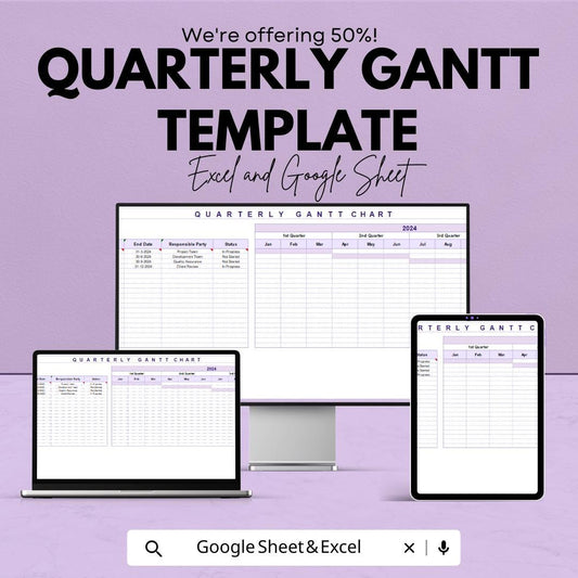 Quarterly Gantt Chart Template | Project Timeline Planner | Task Tracking Spreadsheet | Project Management Template | Editable Gantt