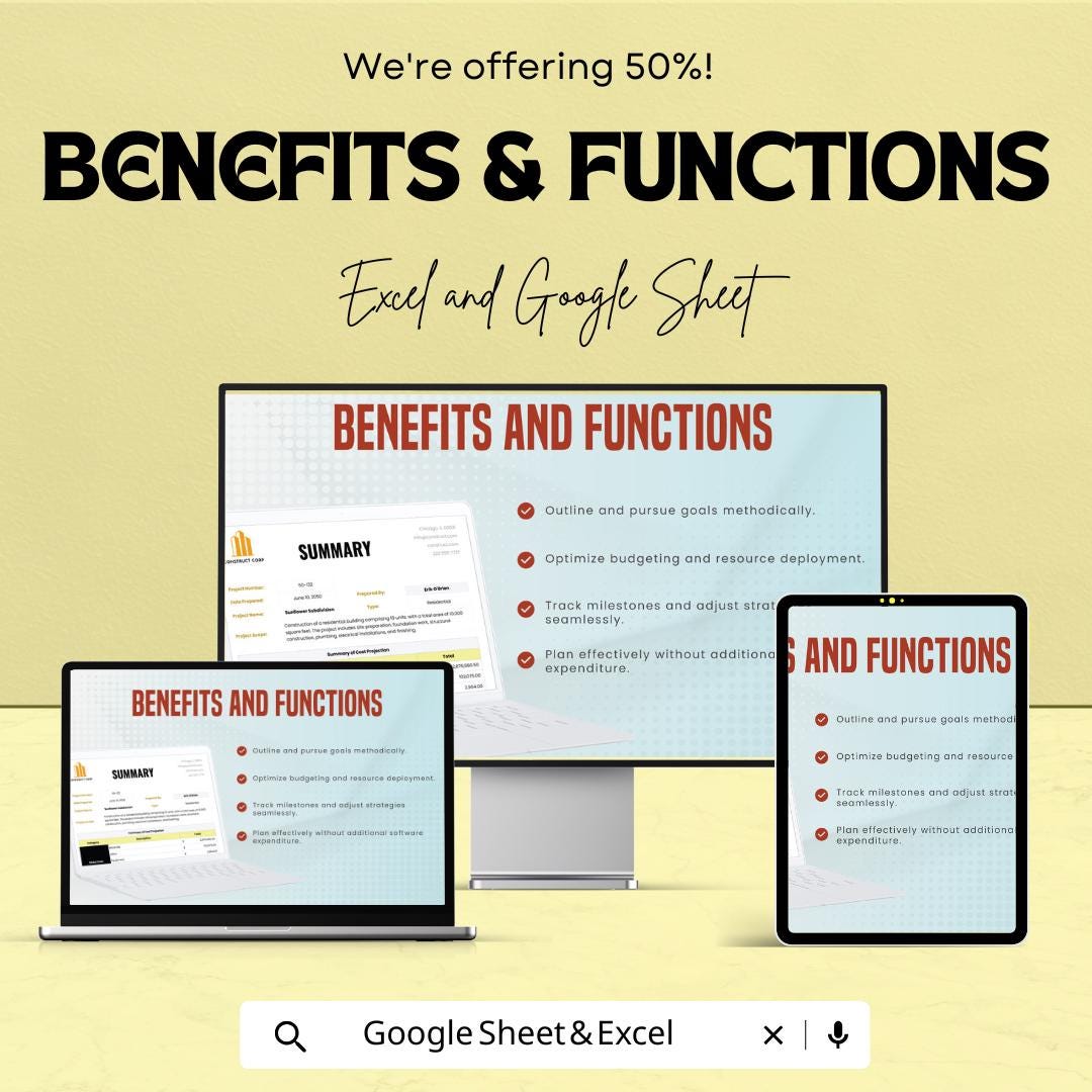 Cost Projection Template | Construction Cost Estimate Spreadsheet | Direct and Indirect Cost Calculator | Project Cost Summary Template