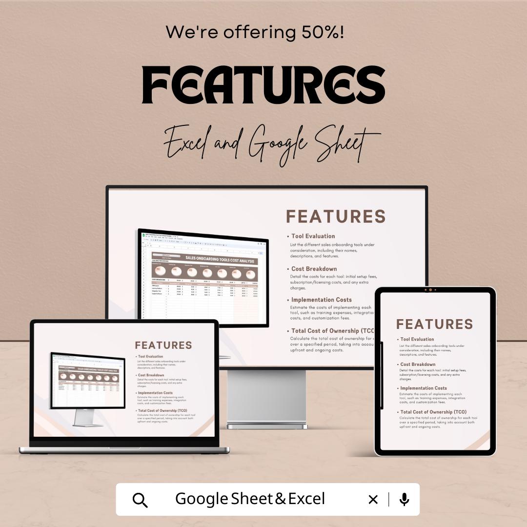 Sales Onboarding Tools Cost Analysis Template | Excel & Google Sheets | Sales Budget Planner | ROI Cost Tracking Spreadsheet