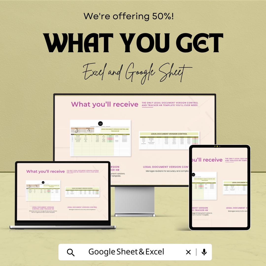 Legal Document Version Control Tracker | HR Compliance Document Log | Legal File Management Template | Excel & Google Sheets