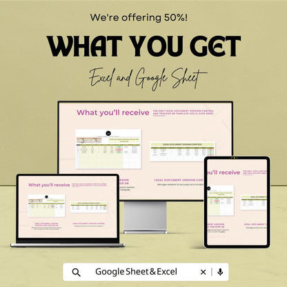 Legal Document Version Control Tracker | HR Compliance Document Log | Legal File Management Template | Excel & Google Sheets