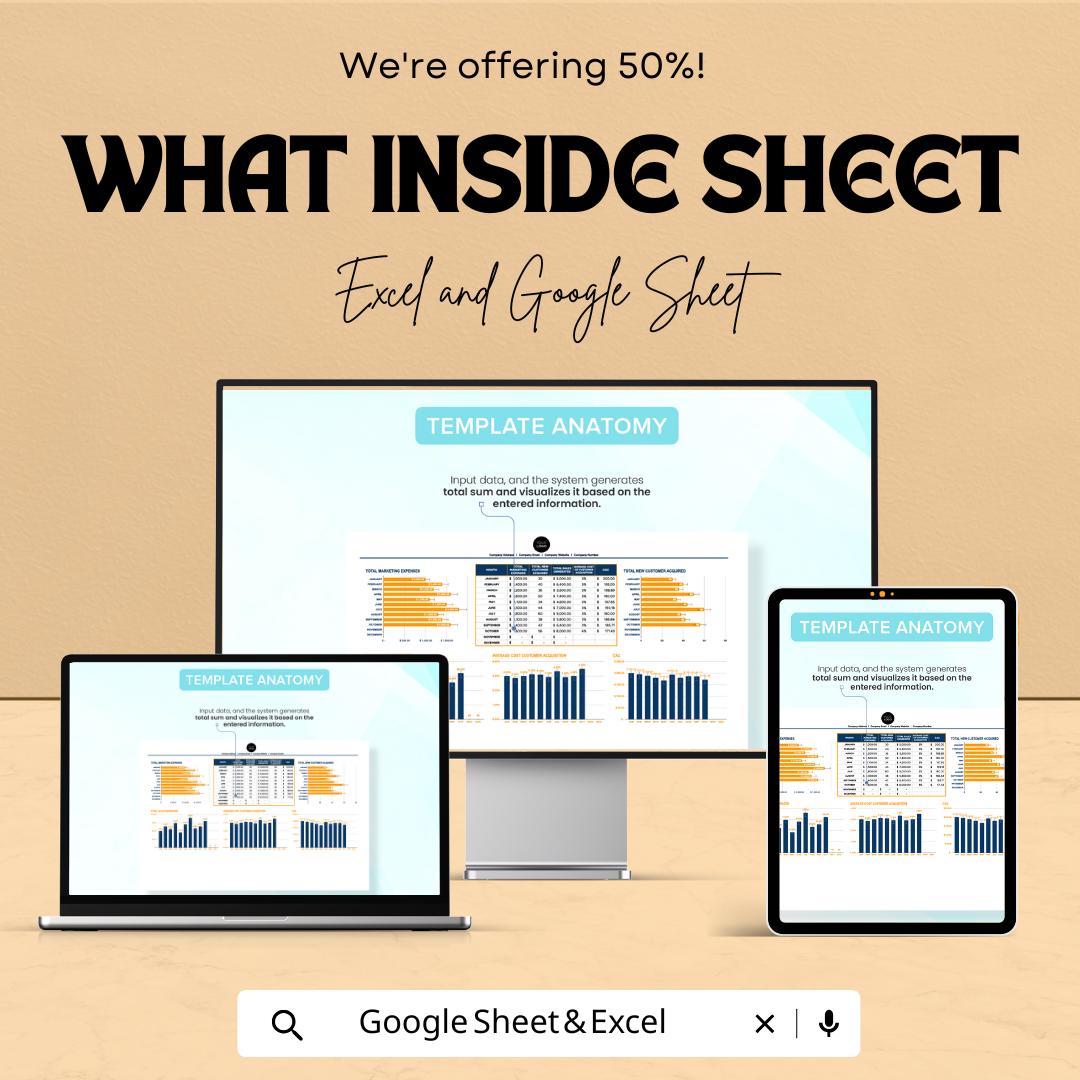 Startup Customer Acquisition Cost CAC Calculator Template | Marketing ROI Spreadsheet | Excel & Google Sheets CAC Analysis
