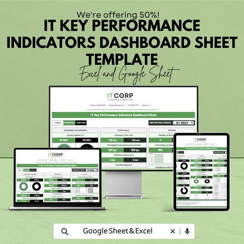 IT KPI Dashboard Template | Key Performance Indicators Tracker | IT Performance Dashboard | Business Metrics Spreadsheet