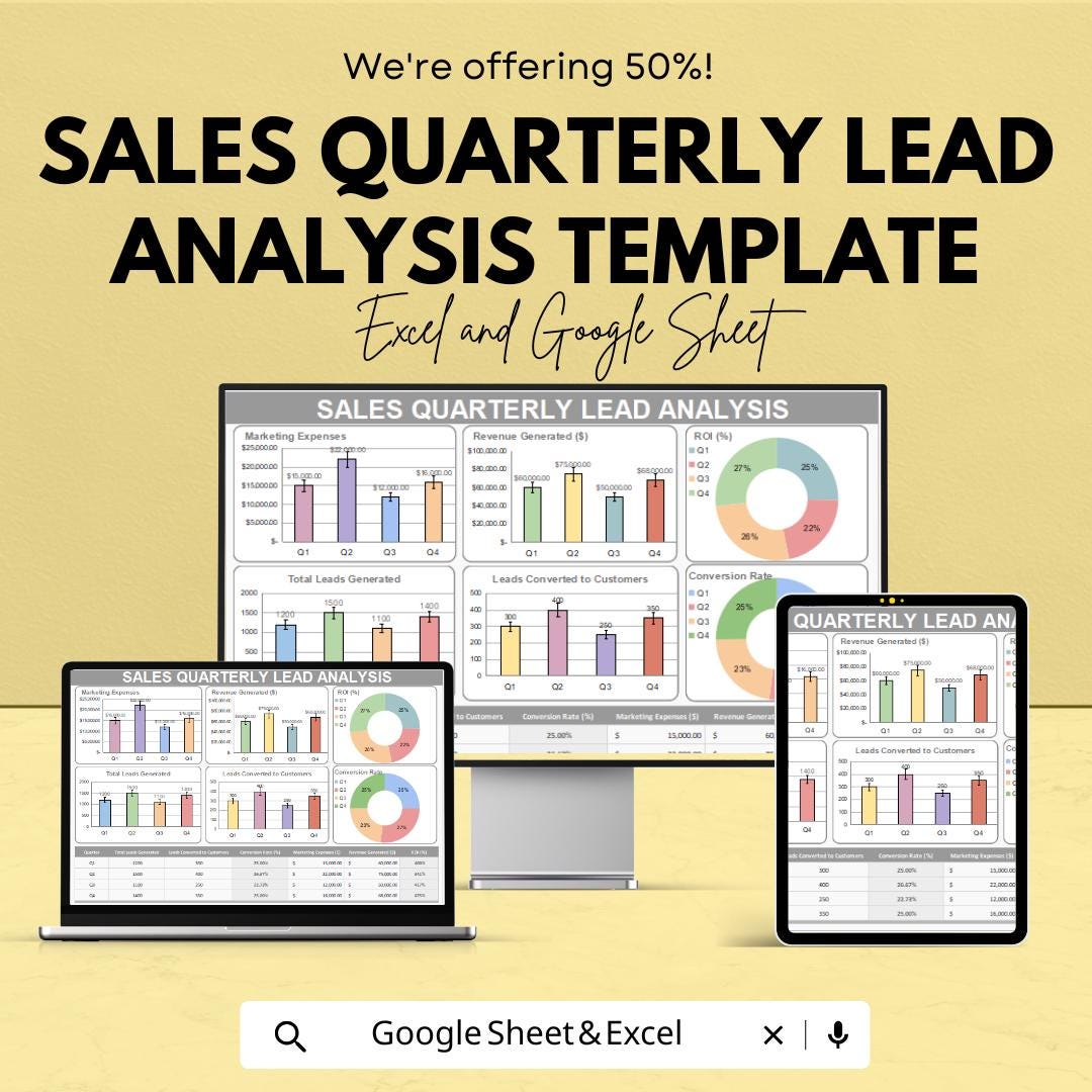 Sales Quarterly Lead Analysis Template | Excel & Google Sheets | Lead Metrics Dashboard | Sales KPI Tracker | Quarterly Performance Report |