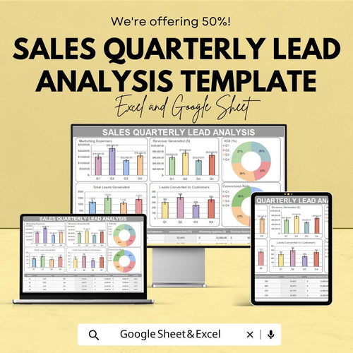 Sales Quarterly Lead Analysis Template | Excel & Google Sheets | Lead Metrics Dashboard | Sales KPI Tracker | Quarterly Performance Report |