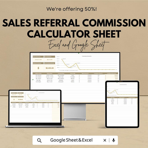 Sales Referral Commission Calculator Sheet | Excel and Google Sheets Template | Track Referrals & Commissions | Automated Commission Tracker