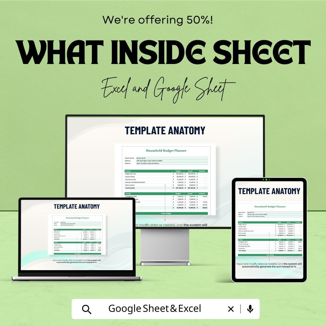 Household Budget Planner Sheet | Google Sheet | Financial Tracker for Budgeting, Expense & Savings Management | Family Budget Template