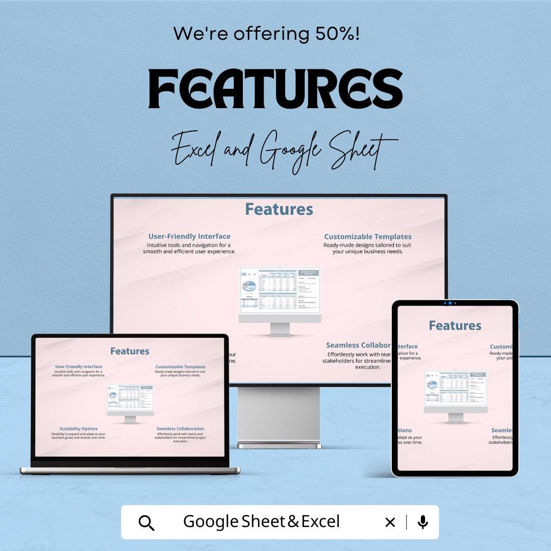 Business Plan Outline Sheet - Excel & Google Sheet Template - Financial Planning, Cash Flow Tracker, Startup Business Plan, Budget Planner