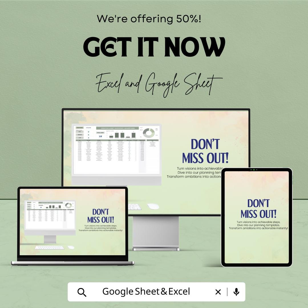Creative Asset Inventory Advertising Sheet | Excel & Google Sheets | Marketing Template | Digital Planner for Ad Campaigns