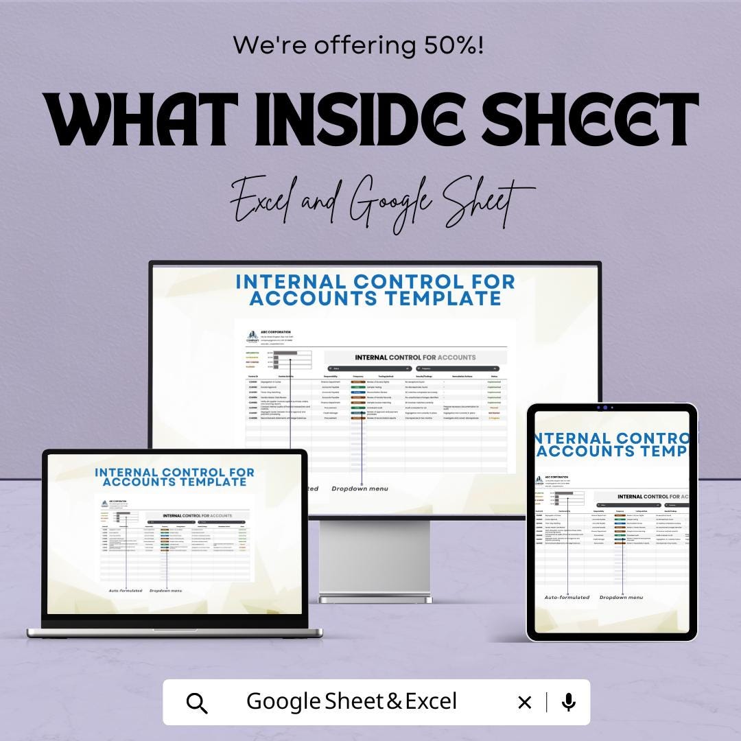 Internal Control for Accounts Template | Accounting Control Sheet | Financial Controls Checklist | Internal Control Framework Template