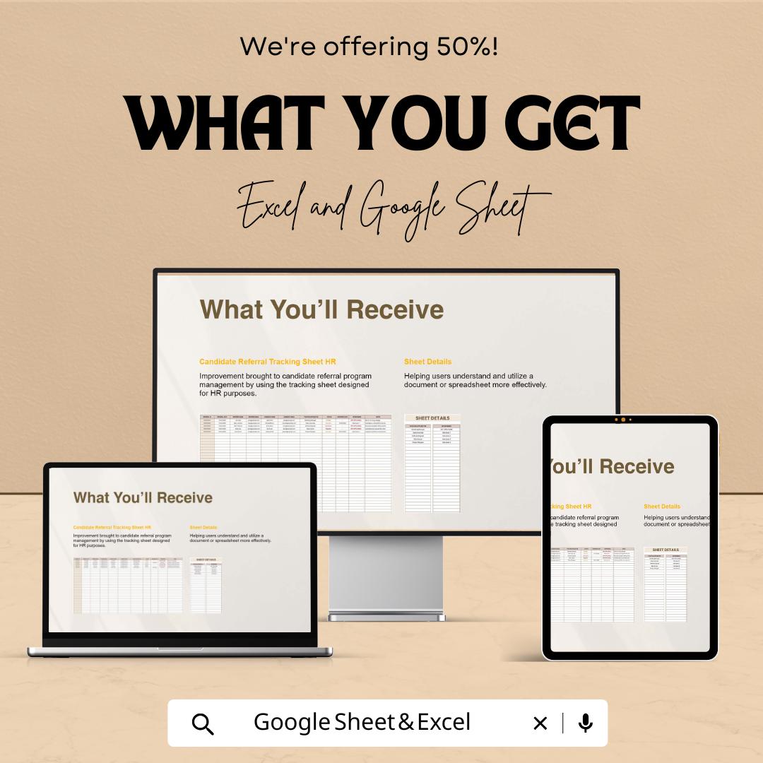 Candidate Referral Tracking Sheet HR Template | Employee Referral Program Tracker | Recruitment Pipeline Spreadsheet