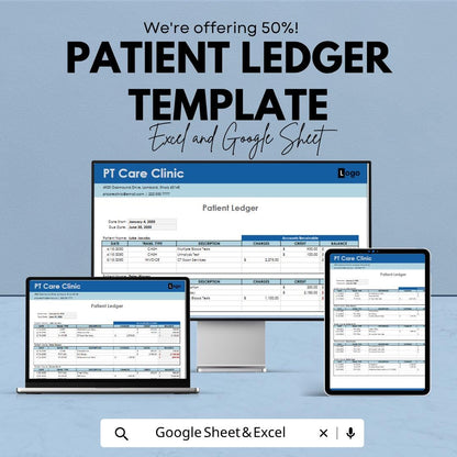 Patient Ledger Template for Excel & Google Sheets | Medical Billing Spreadsheet | Healthcare Payment Tracker | Clinic Billing Ledger |