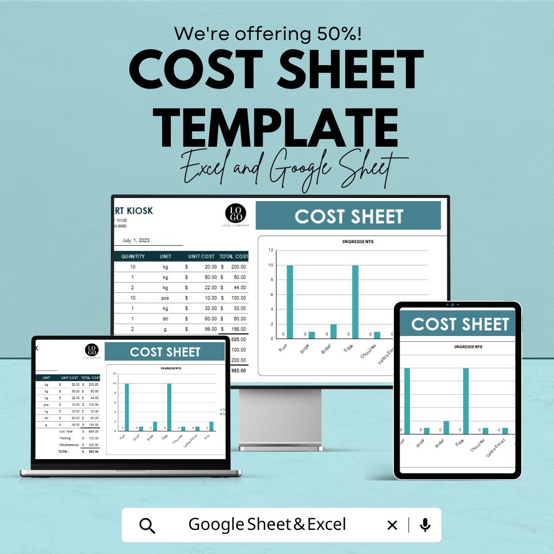 Cost Sheet Template | Excel and Google Sheets | Product Costing Spreadsheet | Ingredient Cost Calculator | Business Pricing Tool