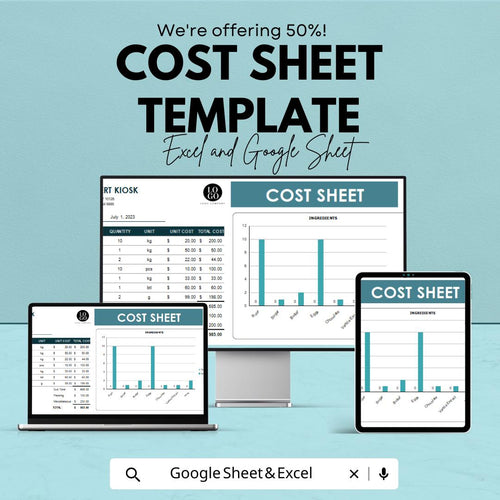 Cost Sheet Template | Excel and Google Sheets | Product Costing Spreadsheet | Ingredient Cost Calculator | Business Pricing Tool