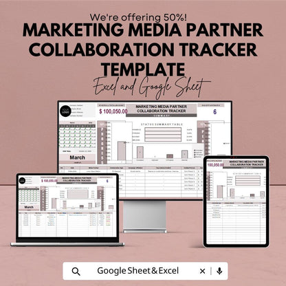 Marketing Media Partner Collaboration Tracker Template | Excel & Google Sheets | Campaign Partnership Manager | Media Tracking Spreadsheet