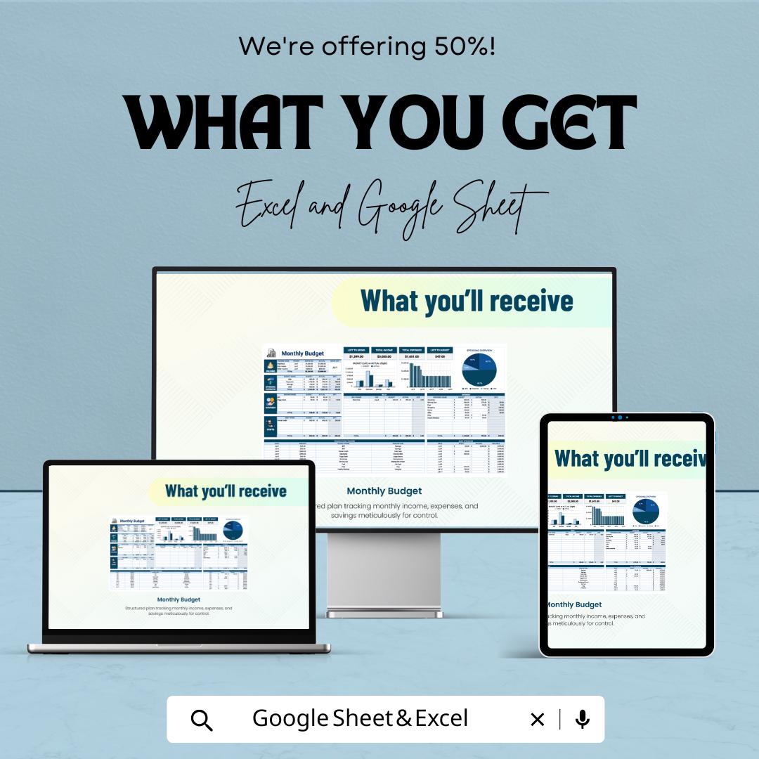 Monthly Budget Templates | Expense Tracker & Income Planner | Excel and Google Sheets Budget Template | Personal Finance Monthly Planner