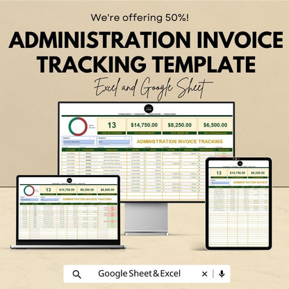 Administration Invoice Tracking Template | Invoice Log for Excel & Google Sheets | Payment Status Tracker | Invoice Management Tool