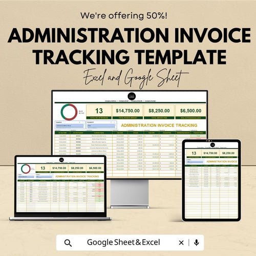 Administration Invoice Tracking Template | Invoice Log for Excel & Google Sheets | Payment Status Tracker | Invoice Management Tool