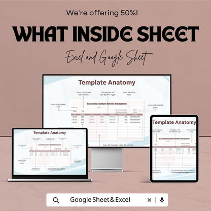 Accounting Employee Benefits Management Template | HR Benefits Tracker | Employee Compensation Spreadsheet | Payroll Benefits Log