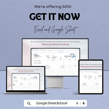 Receipt Sample Sheet for Excel & Google Sheets – Printable Receipt Template, Customizable Invoice, Transaction Record, 50% Off