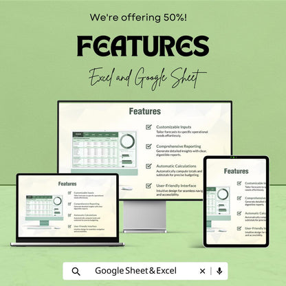 Finance Operational Budget Forecast Sheet | Monthly Expense Forecast Tracker | Excel & Google Sheets Template