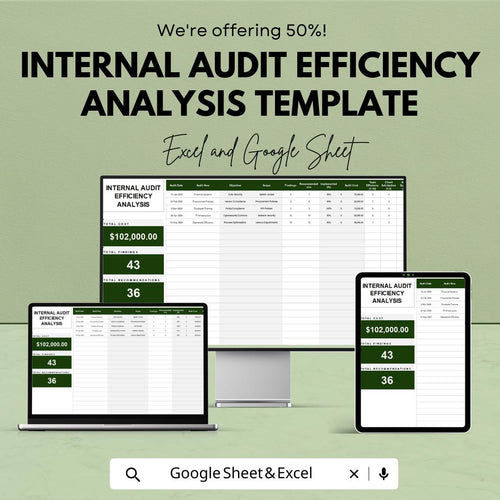 Internal Audit Efficiency Analysis Template | Audit Performance Tracking Tool | Process & Cost Optimization Spreadsheet