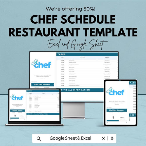 Chef Schedule Template | Restaurant Staff Schedule Spreadsheet | Kitchen Task Planner | Excel & Google Sheets | Restaurant Shift Planner