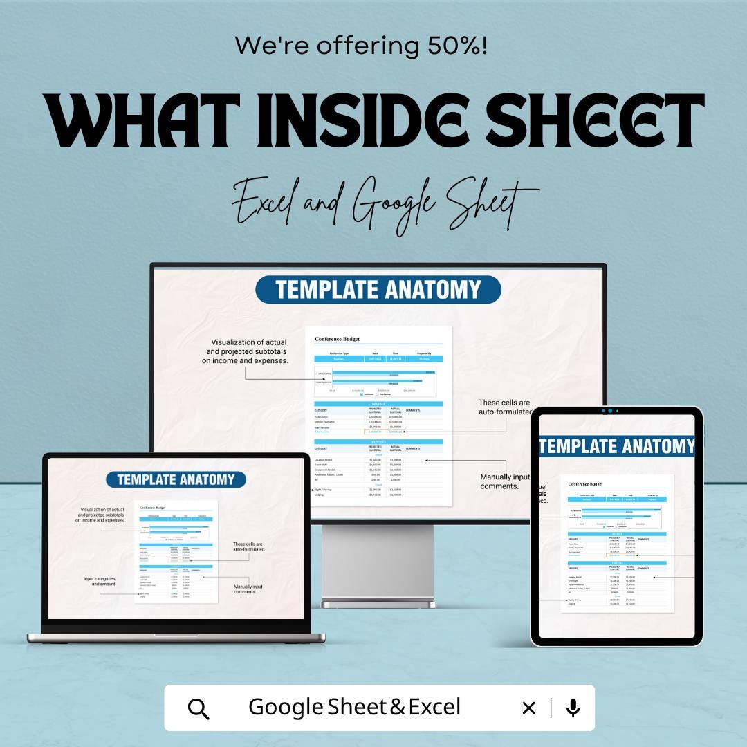 Conference Budget Template | Event Budget Spreadsheet | Expense Tracker | Event Planner Budget | Financial Planning Sheet