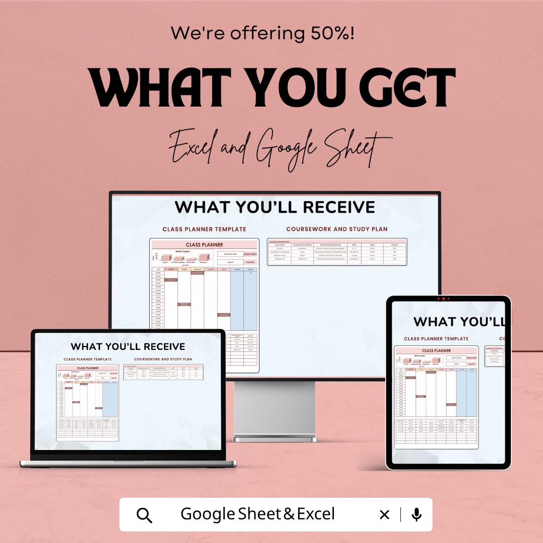 Class Planner Template | Student Planner | Weekly Schedule Planner | Study Planner | Excel & Google Sheets | Academic Tracker