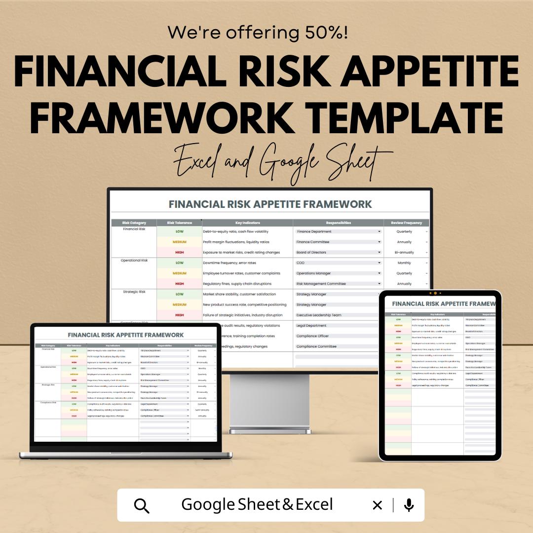 Financial Risk Appetite Framework Template, Risk Tolerance Matrix, Compliance & Governance Tracker, ERM Spreadsheet