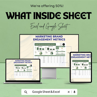 Marketing Brand Engagement Metrics Sheet | Google Sheets for Tracking Metrics, Impressions, Clicks, Conversions | Marketing Dashboard