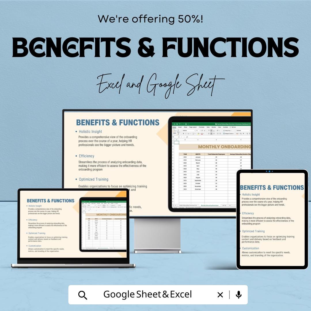 Yearly Onboarding Overview & Summary Dashboard HR Template | Employee Onboarding Tracker | HR Analytics Excel and Google Sheets