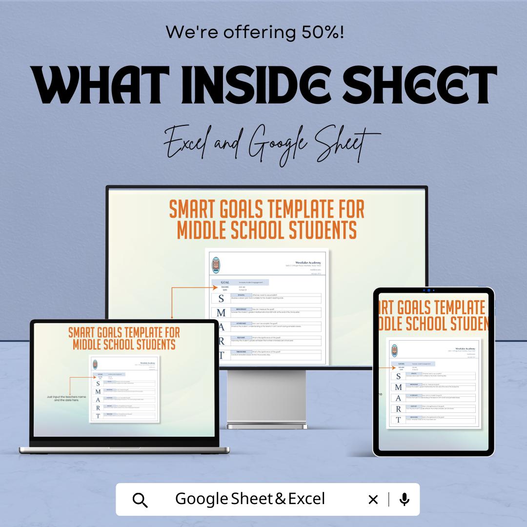 Smart Goals Template for Middle School Students | Goal Setting Worksheet | Academic Planner | Student Progress Tracker