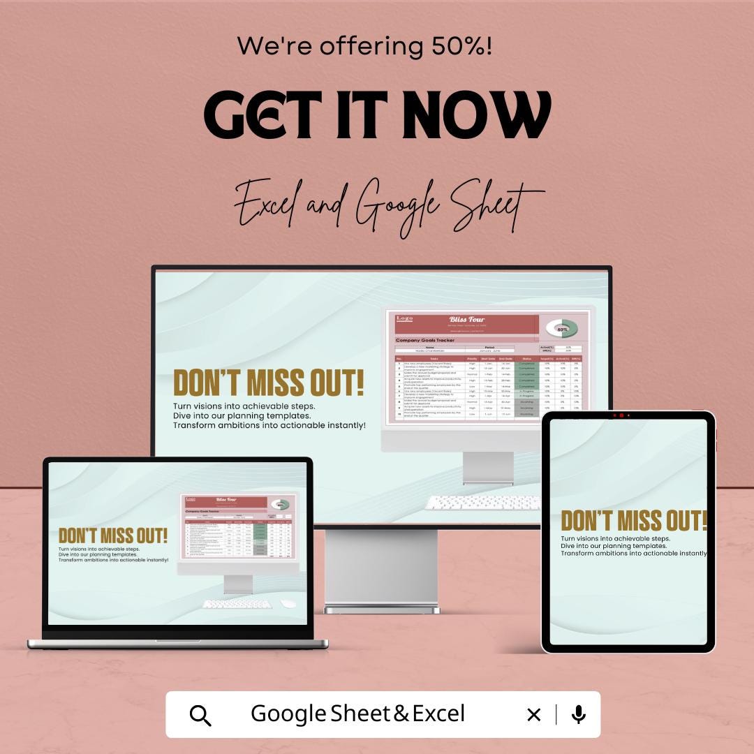Company Goals Tracker Template | Business Goal Planner | Excel & Google Sheets Tracker | KPI Tracker | Project Management Spreadsheet |
