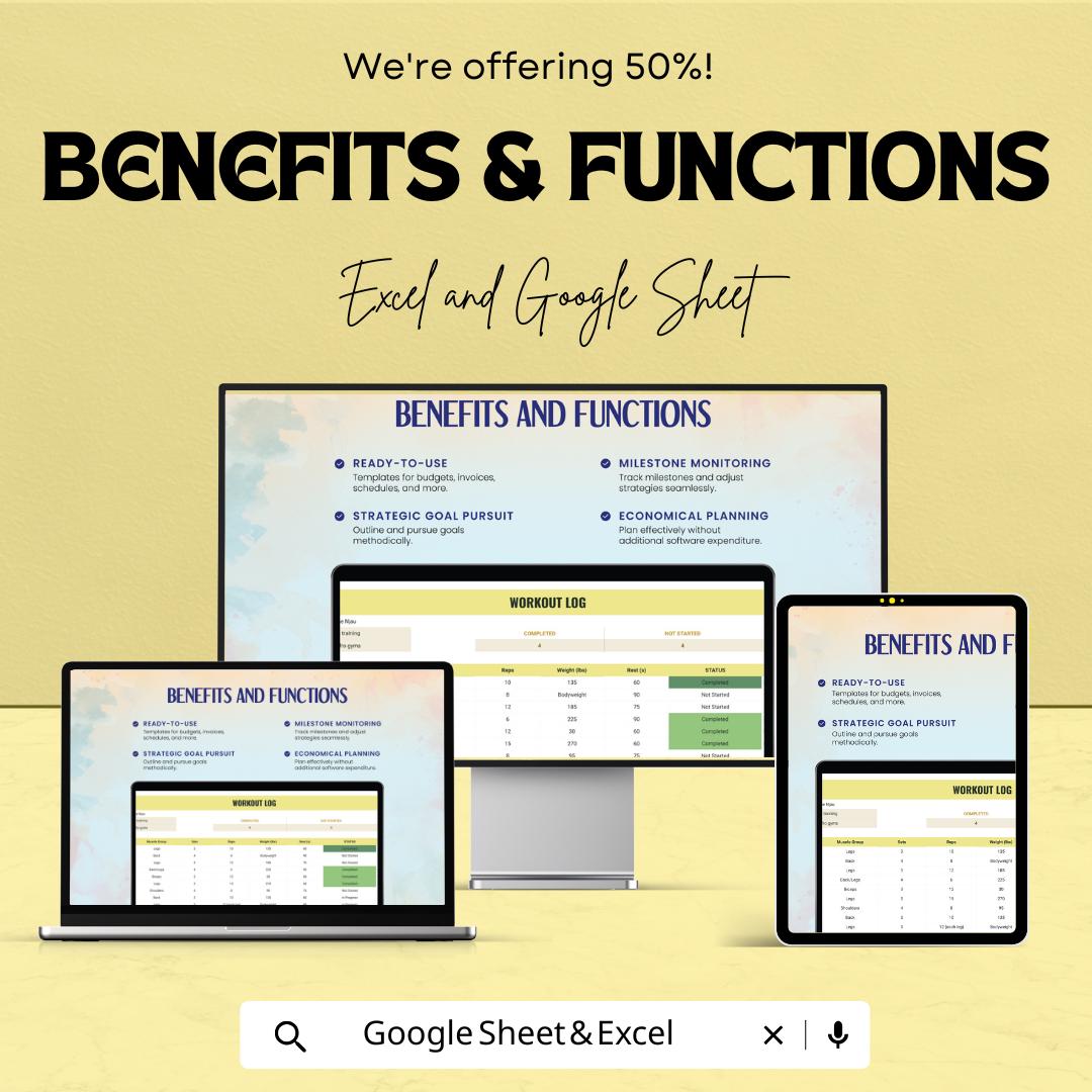 Workout Log Sheet | Fitness Tracker | Excel & Google Sheets | Exercise Planner | Training Log | Workout Schedule | Printable Fitness Sheet