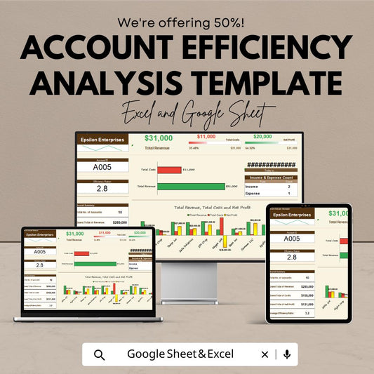 Account Efficiency Analysis Template | Finance Dashboard | Business Performance Tracker | Income Expense Report Template