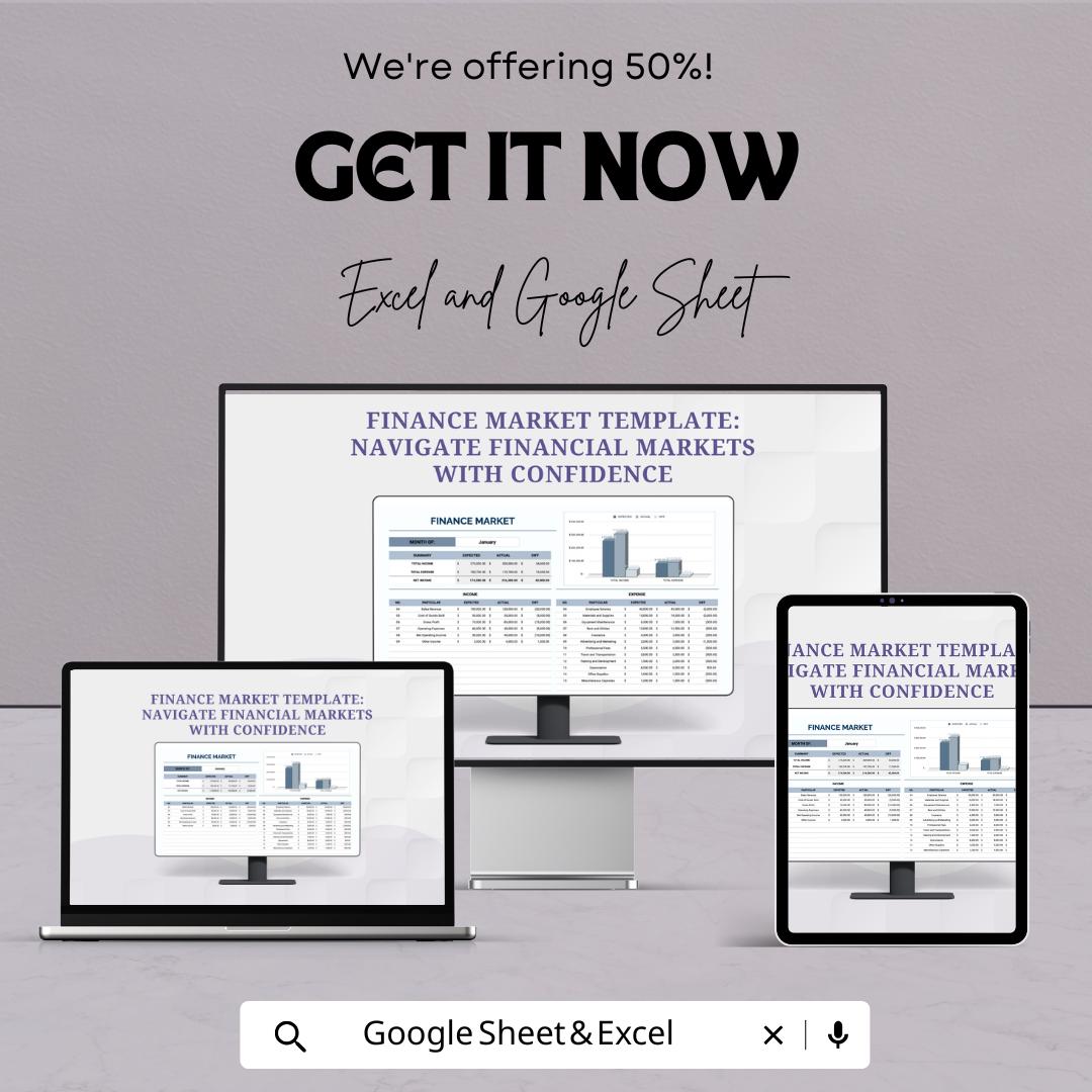 Finance Market Template | Financial Analysis Spreadsheet | Income & Expense Tracker | Market Summary Dashboard
