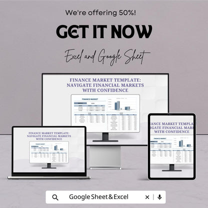 Finance Market Template | Financial Analysis Spreadsheet | Income & Expense Tracker | Market Summary Dashboard