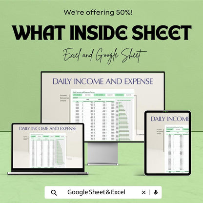 Daily Income and Expense Tracker | Google Sheets & Excel Budget Template | Small Business Finance Spreadsheet | Editable Money Tracker