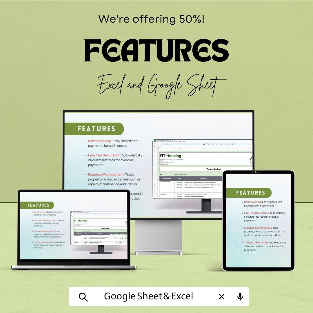 Tenant Ledger Template Excel Google Sheets | Rental Payment Tracker | Rent Ledger Spreadsheet | Property Management Template |