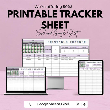 Printable Tracker Sheet - Task and Goal Tracker Template, Excel & Google Sheets, Printable Planner for Organizing Tasks and Deadlines