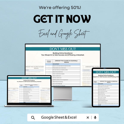 Checklist for Establishing a Website - Easy Website Setup Template for Business - Google Sheet & Excel