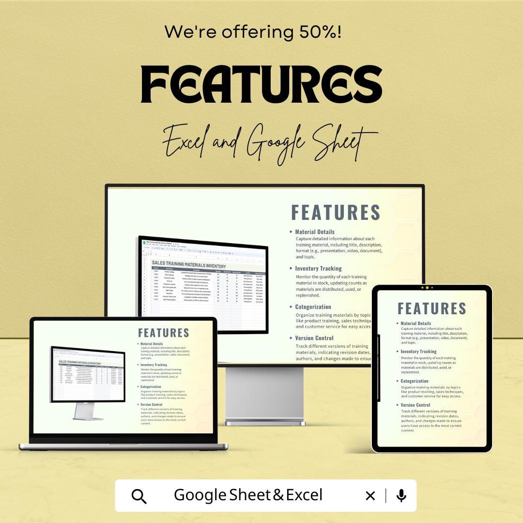 Sales Training Materials Inventory Template | Excel & Google Sheets | Training Resource Tracker | Sales Training Planner | Digital Download