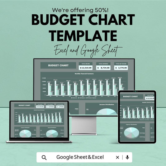 Budget Chart Template | Budget Spreadsheet | Monthly Budget Planner Template | Excel & Google Sheets | Income Expense Tracker